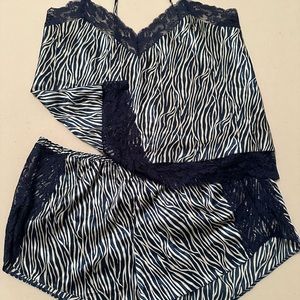 Frederick’s Of Hollywood Zebra print navy cami and short lingerie pajamas